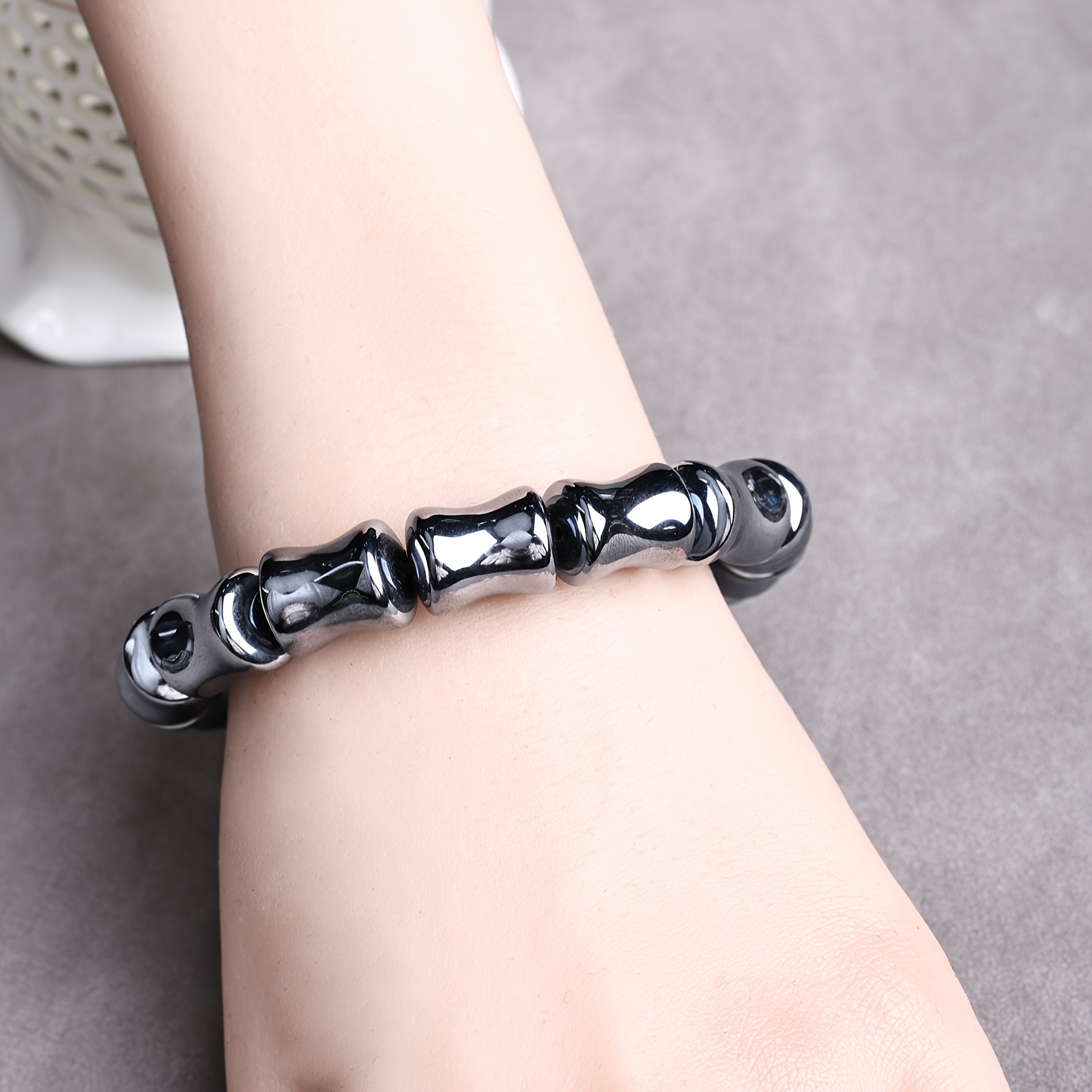 Unisex Bamboo Rayon Terahertz Bead Bracelet, Vintage Minimalist